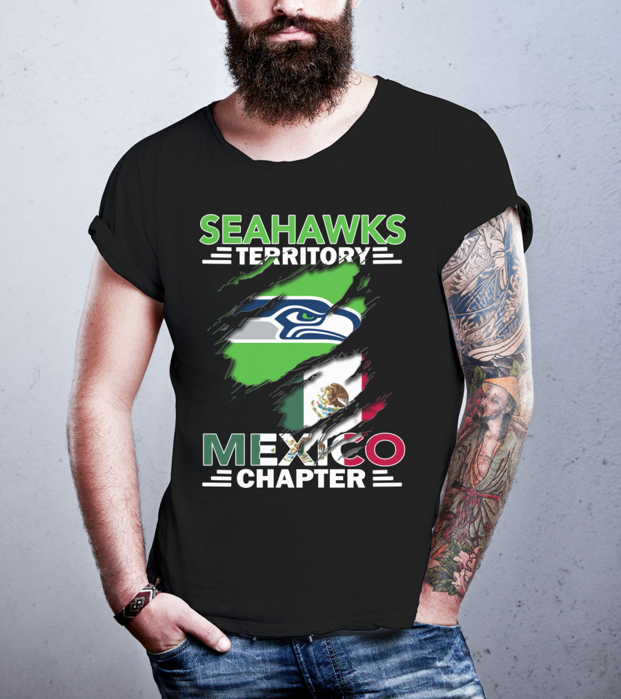 Seahawks Territory Mexico Chapter Flag And Logo Fusion T-Shirt