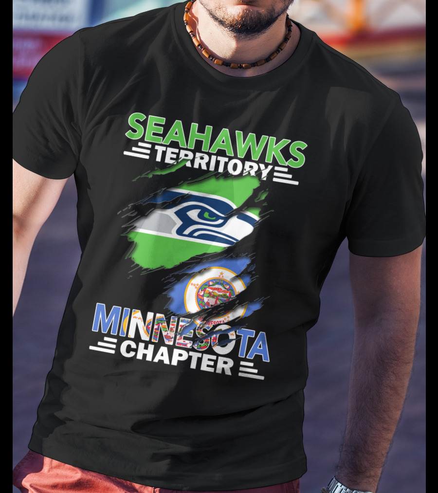 Seahawks Territory Minnesota Chapter Fan Emblem With Team Logo And State Flag T-Shirt