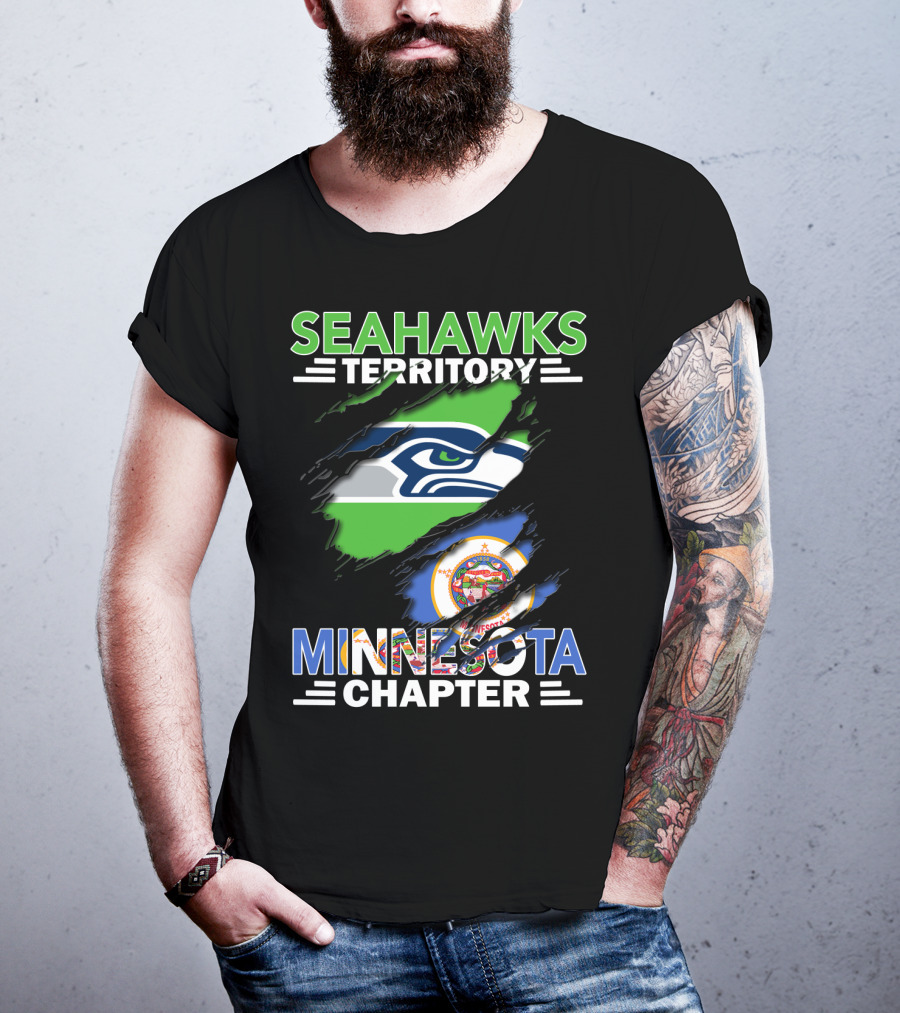 Seahawks Territory Minnesota Chapter Fan Emblem With Team Logo And State Flag T-Shirt