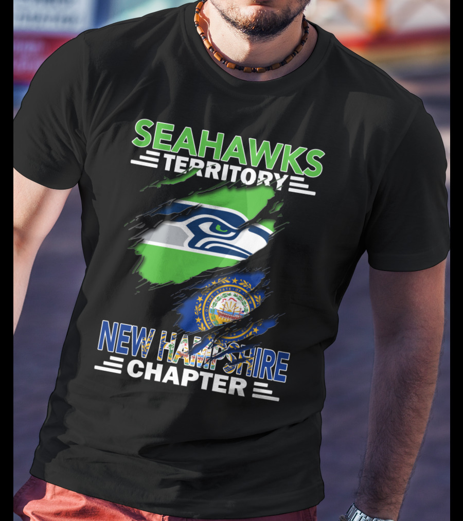 Seahawks Territory New Hampshire Chapter Logo With Seahawks And New Hampshire Flag Elements T-Shirt