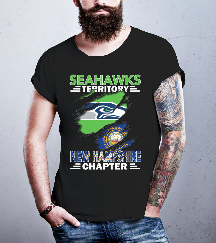 Seahawks Territory New Hampshire Chapter Logo With Seahawks And New Hampshire Flag Elements T-Shirt