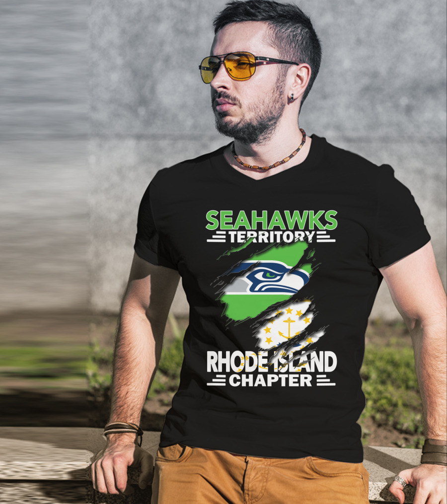 Seahawks Territory Rhode Island Chapter Fan Logo And State Flag T-Shirt