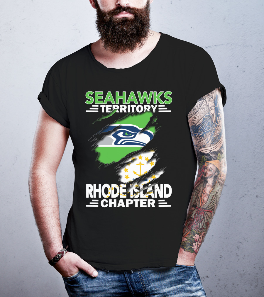 Seahawks Territory Rhode Island Chapter Fan Logo And State Flag T-Shirt