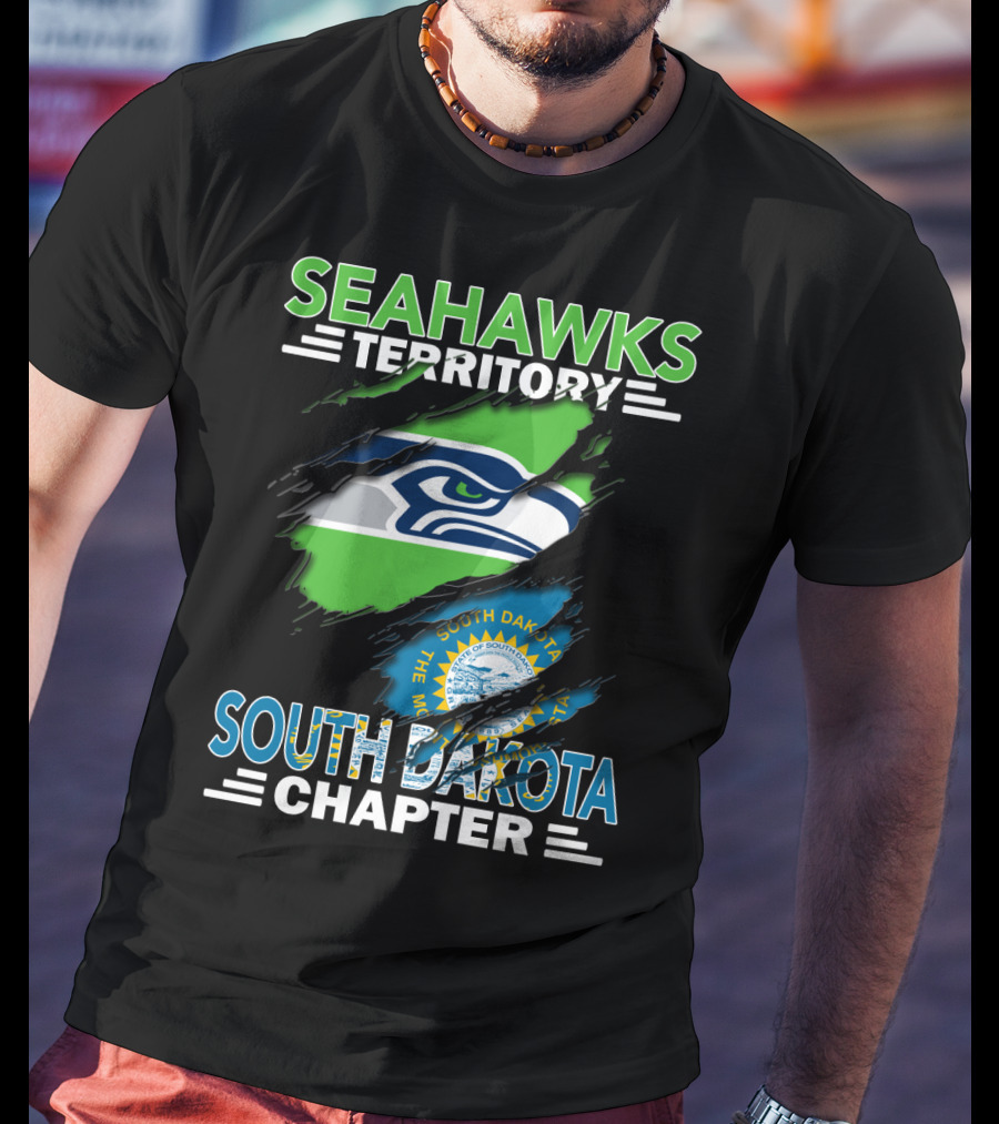Seahawks Territory South Dakota Chapter Flag Ripped T-Shirt