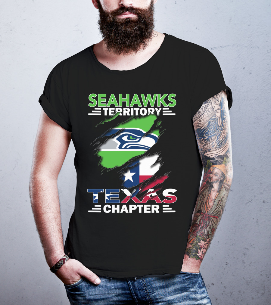 Seahawks Territory Texas Chapter Logo With Texas Flag And Seahawks T-Shirt