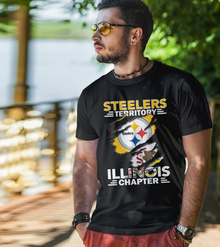 Steelers Territory Illinois Chapter Steelers Logo Illinois Flag Torn Effect T-Shirt