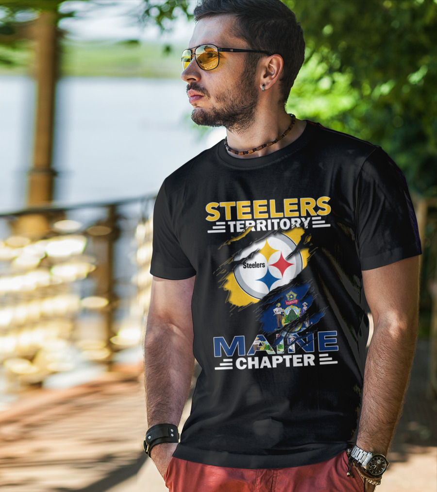 Steelers Territory Steelers Logo Maine Chapter Flag T-Shirt
