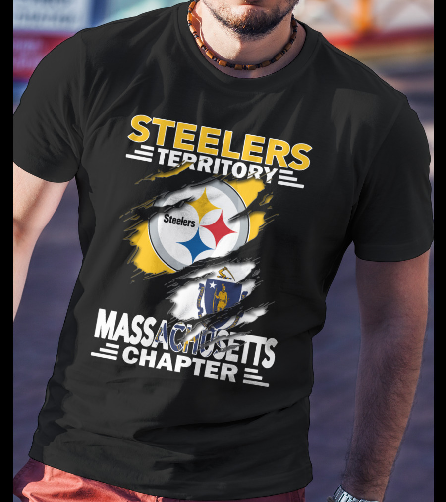 Steelers Territory Massachusetts Chapter Logo With Massachusetts Flag And Steelers Emblem T-Shirt
