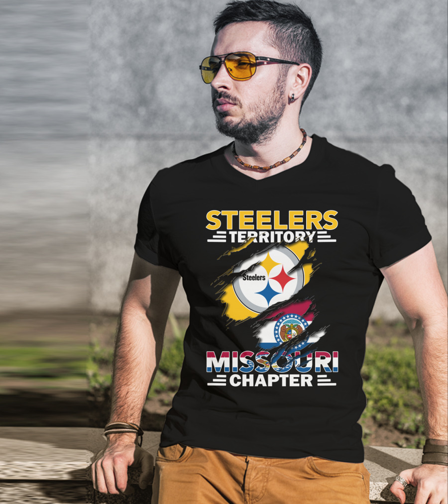 Steelers Territory Missouri Chapter Emblem With State Flag T-Shirt