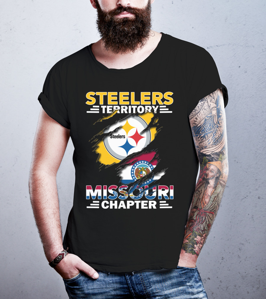 Steelers Territory Missouri Chapter Emblem With State Flag T-Shirt