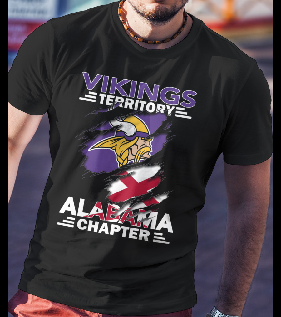 Vikings Territory Alabama Chapter Norse Warrior Emblem With Alabama State Flag T-Shirt