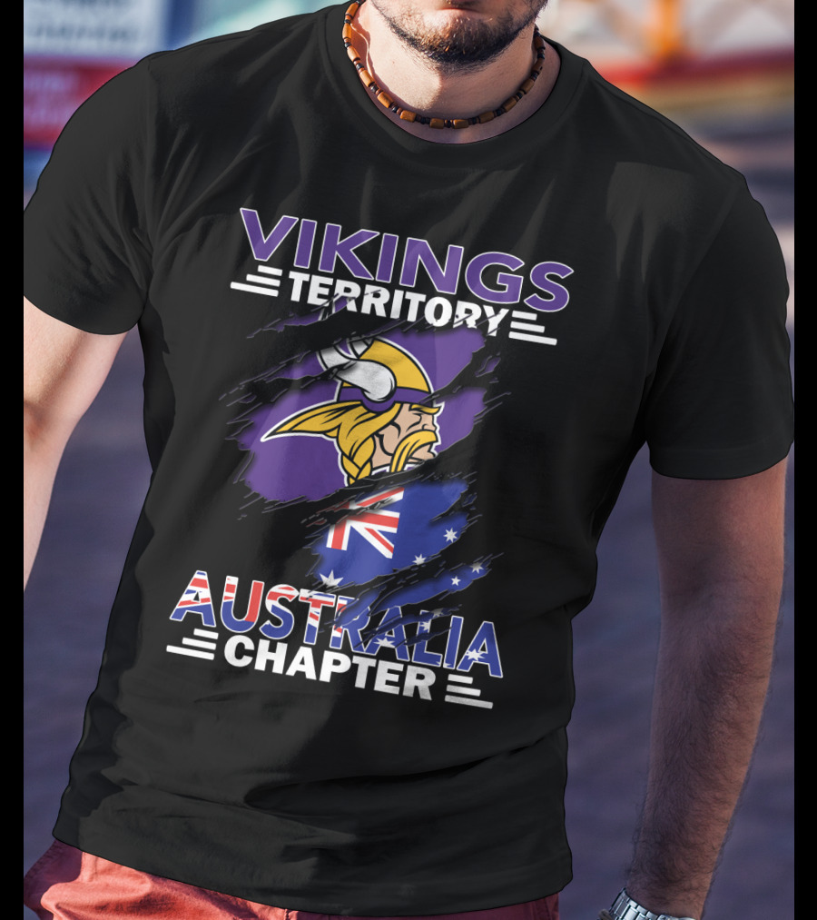 Vikings Territory Australia Chapter With Scandinavian Warrior And Australian Flag Elements T-Shirt