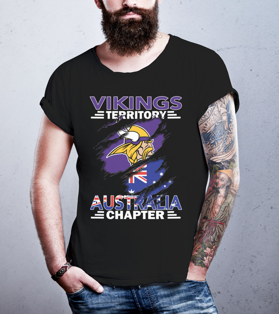Vikings Territory Australia Chapter With Scandinavian Warrior And Australian Flag Elements T-Shirt