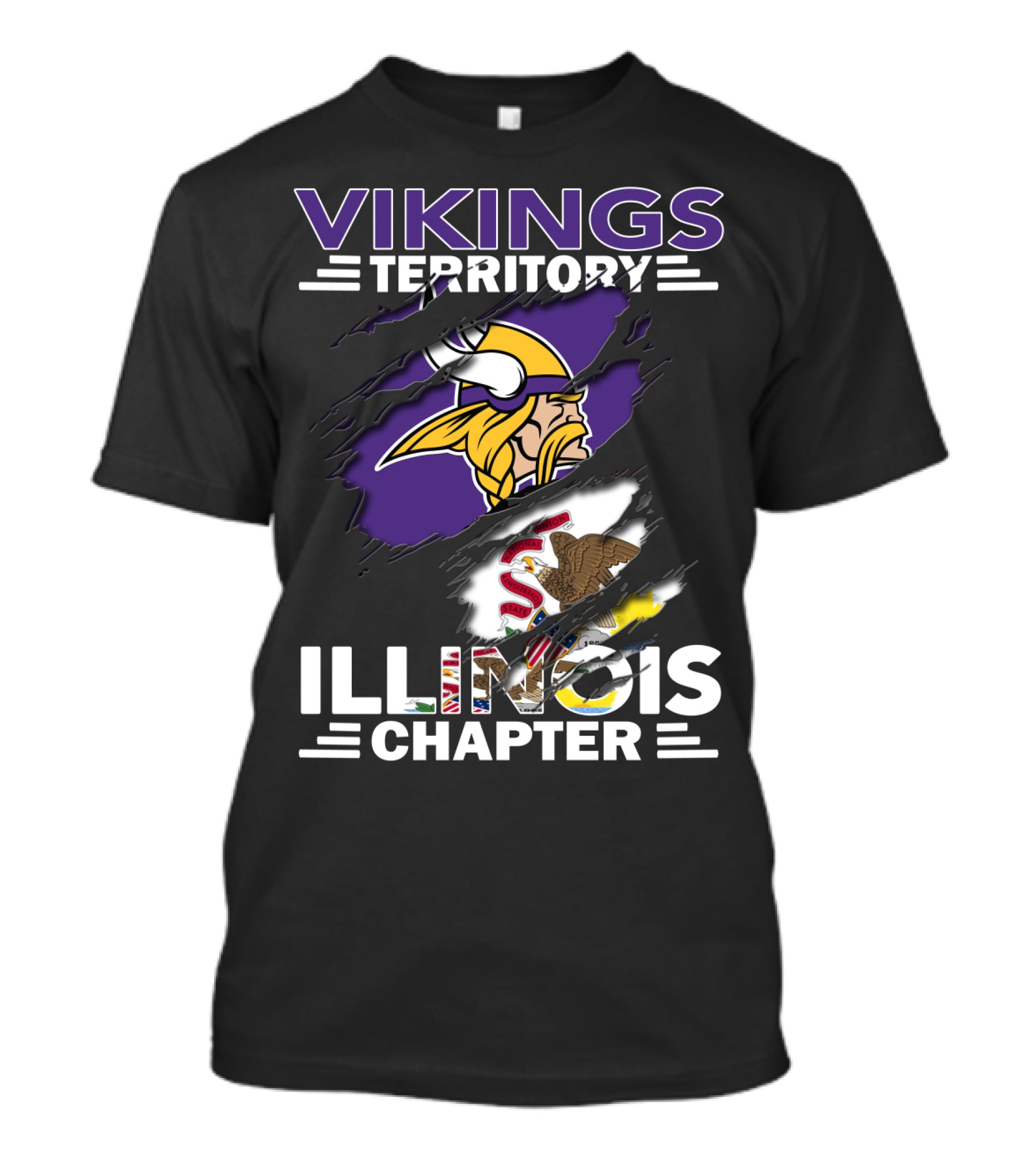 Vikings Territory Illinois Chapter Vikings Logo Illinois Flag T-Shirt