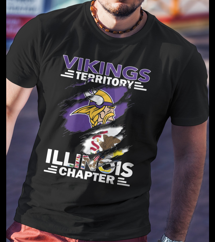 Vikings Territory Illinois Chapter Vikings Logo Illinois Flag T-Shirt