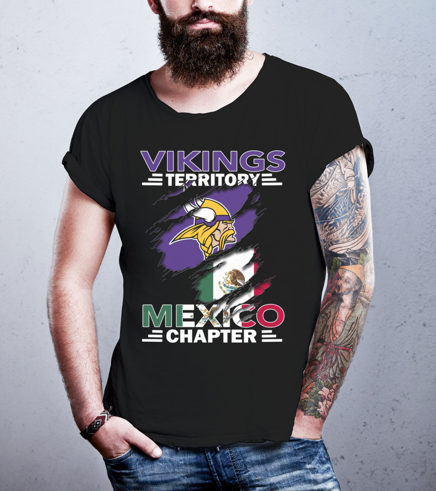 Vikings Territory Mexico Chapter NFL Team Fan Club Mexican Flag T-Shirt