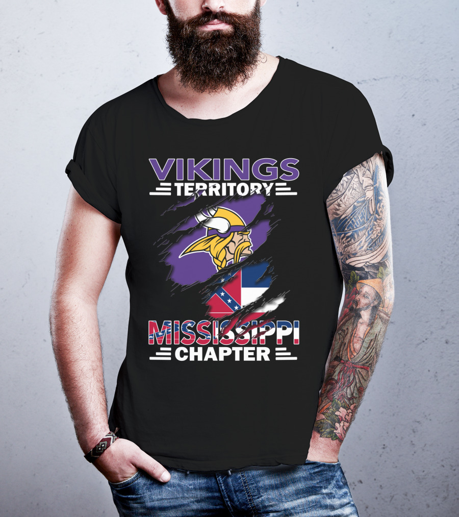 Vikings Territory Mississippi Chapter Nordic Warrior Symbol And Southern Flag Fusion T-Shirt