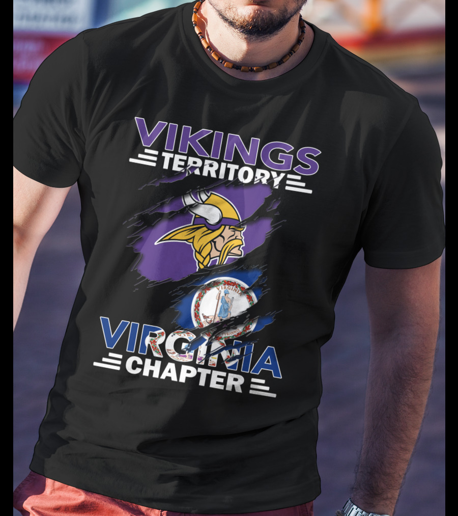 Vikings Territory Virginia Chapter Logo With State Flag Ripped Effect T-Shirt