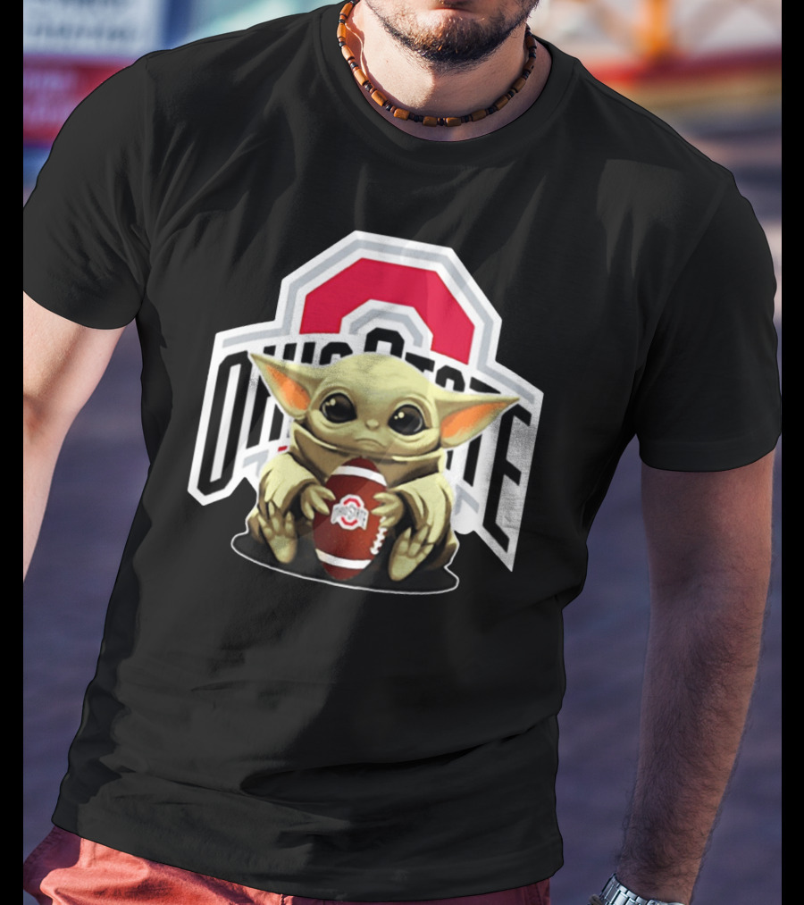 Baby Yoda Holding Ohio State Buckeyes Football T-Shirt