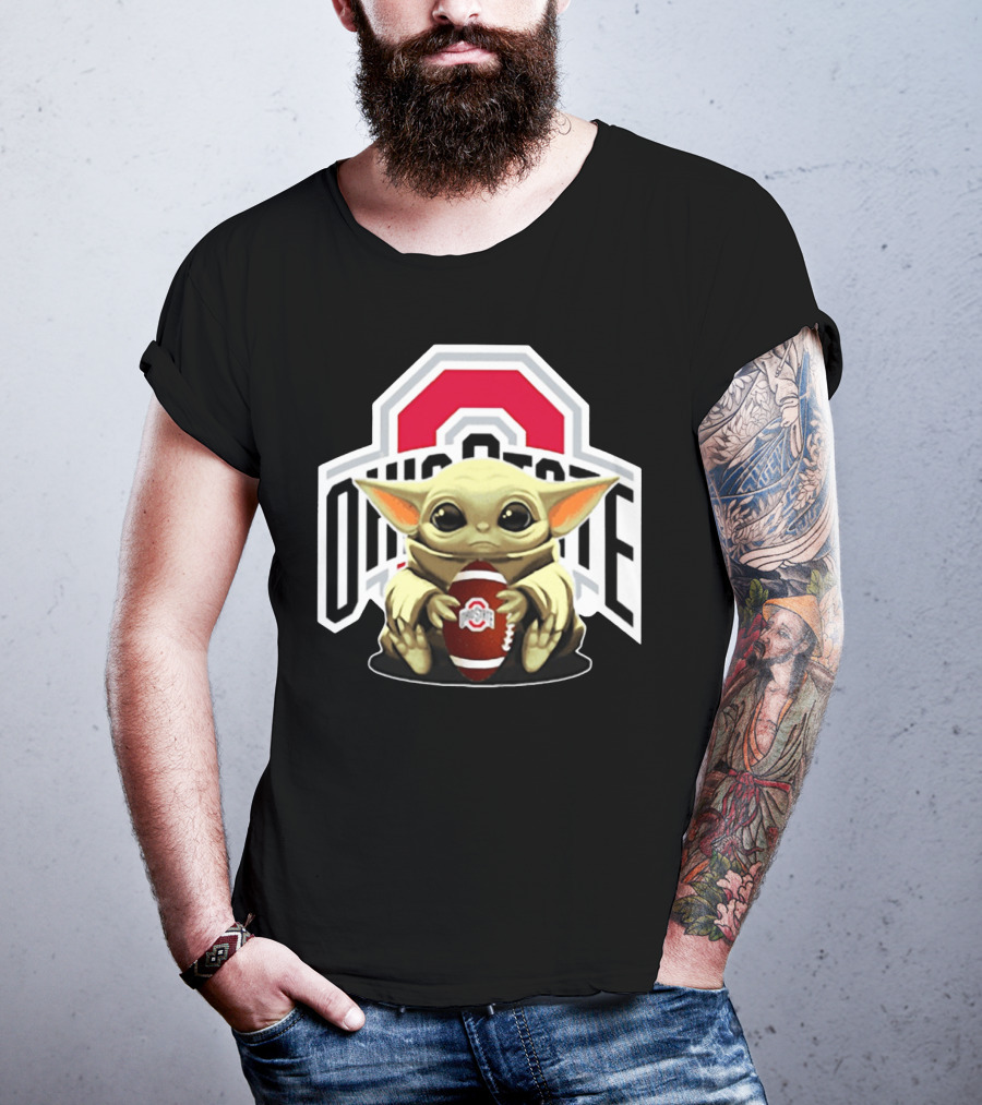 Baby Yoda Holding Ohio State Buckeyes Football T-Shirt