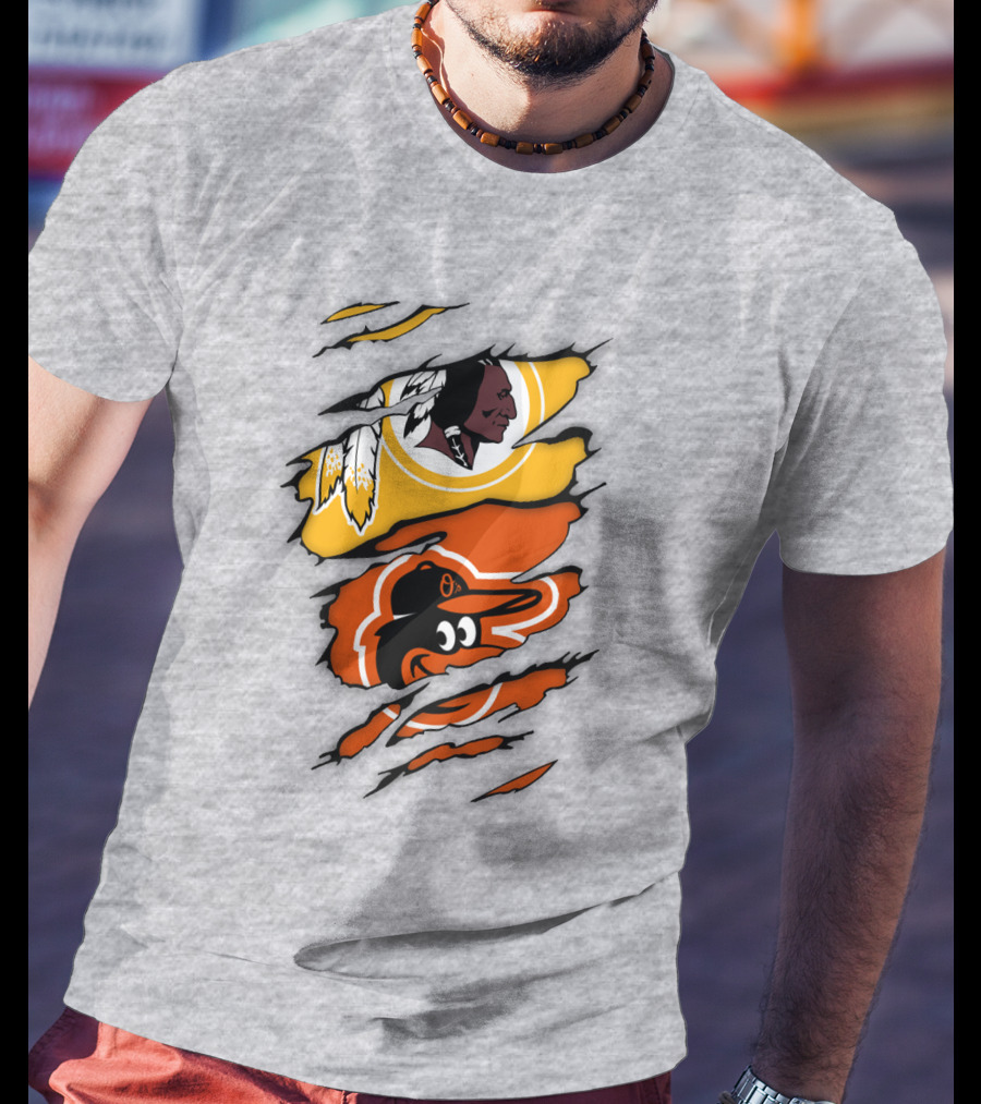 Washington Redskins Baltimore Orioles Torn Logo Layers T-Shirt