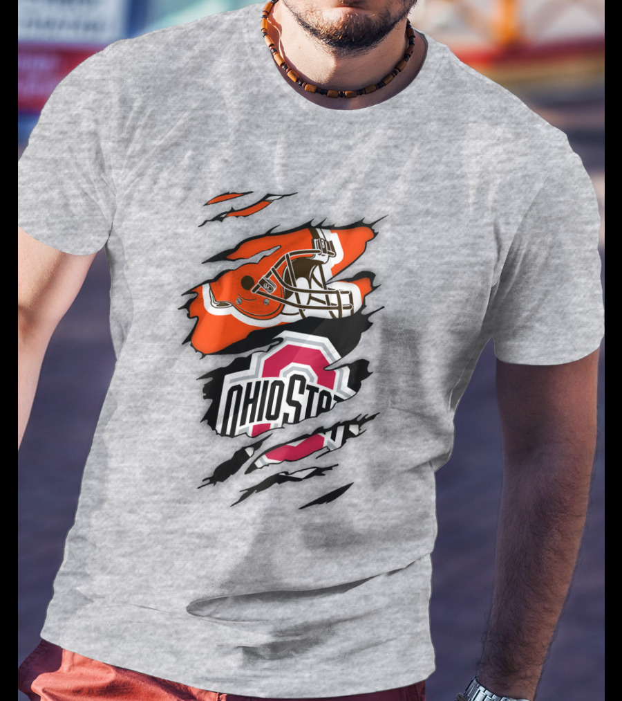 Ohio State Buckeyes Cleveland Browns Helmet Fusion T-Shirt
