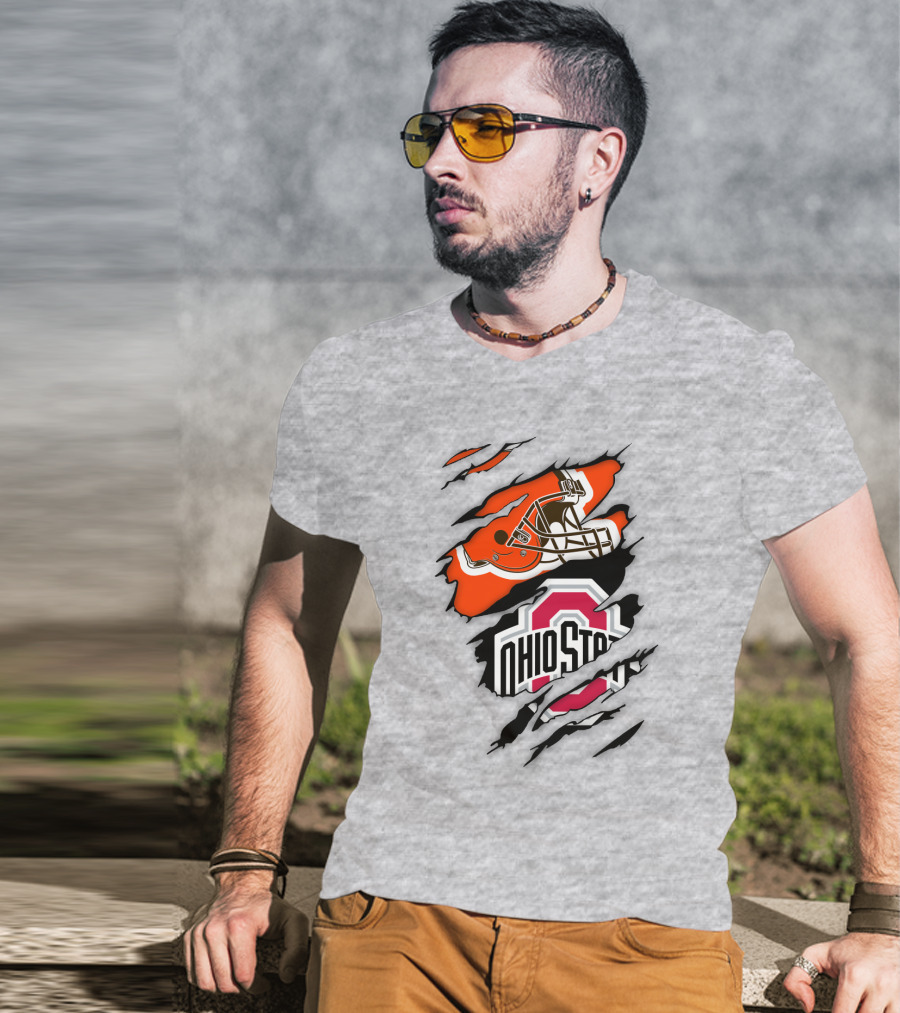 Ohio State Buckeyes Cleveland Browns Helmet Fusion T-Shirt