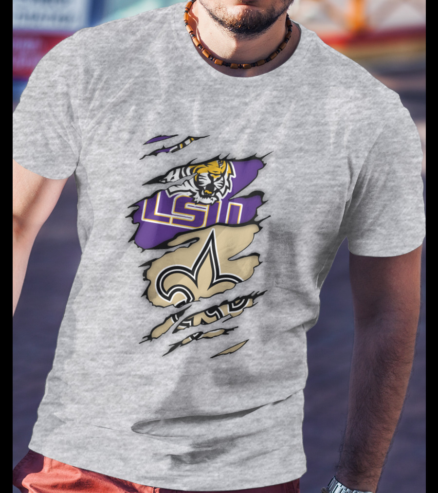 LSU Tigers New Orleans Saints Fleur-de-Lis Torn T-Shirt