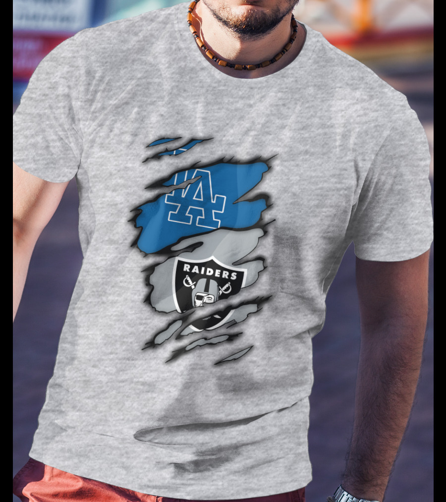 Los Angeles Dodgers Raiders Logo Mashup T-Shirt