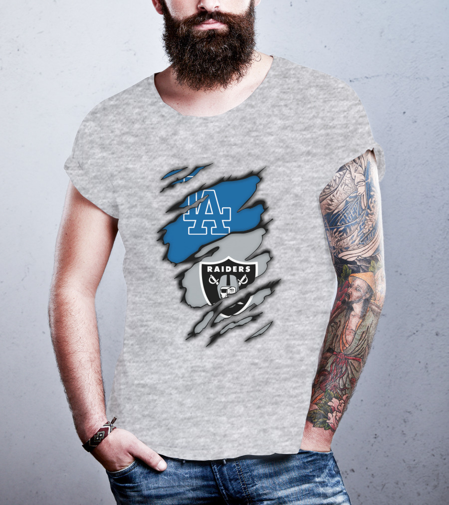 Los Angeles Dodgers Raiders Logo Mashup T-Shirt