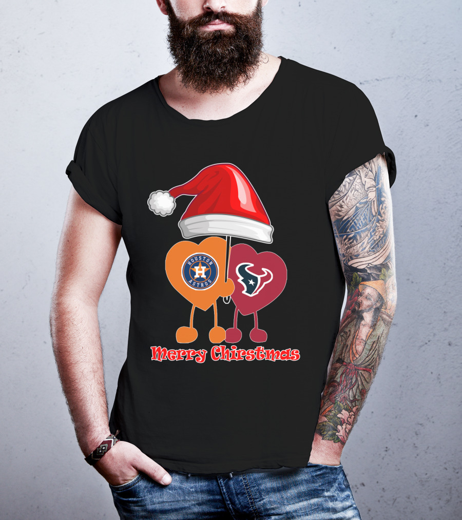 Houston Texans Houston Astros Merry Christmas Santa Hat T-Shirt