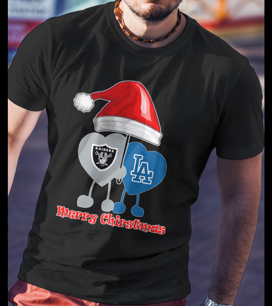 Merry Christmas Los Angeles Dodgers Oakland Raiders Santa Hat T-Shirt
