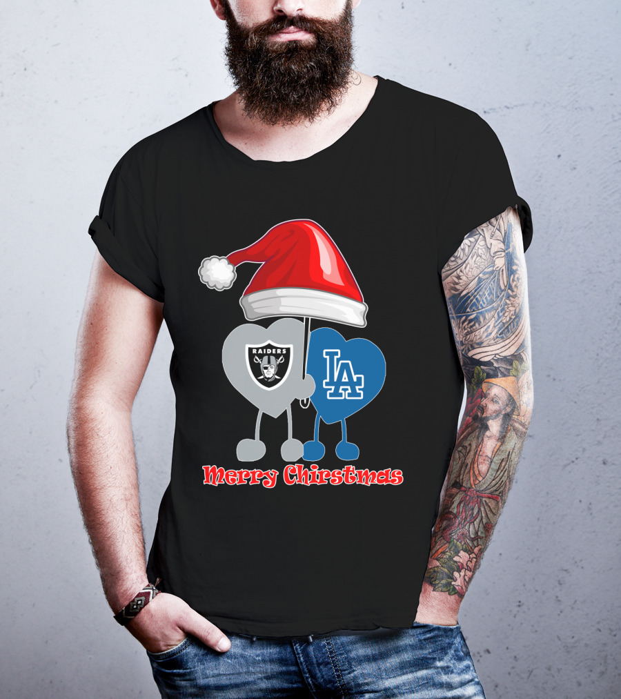 Merry Christmas Los Angeles Dodgers Oakland Raiders Santa Hat T-Shirt