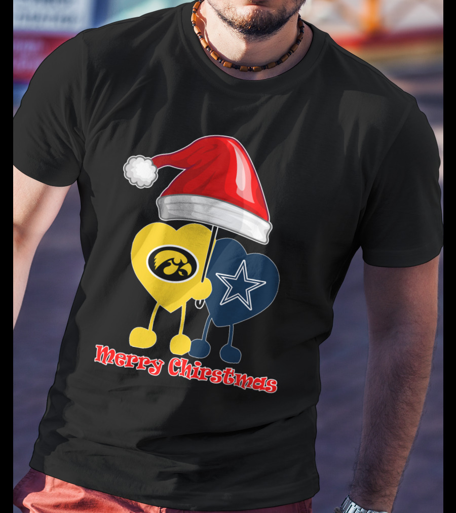 Merry Christmas Iowa Hawkeyes Dallas Cowboys Santa Hat T-Shirt
