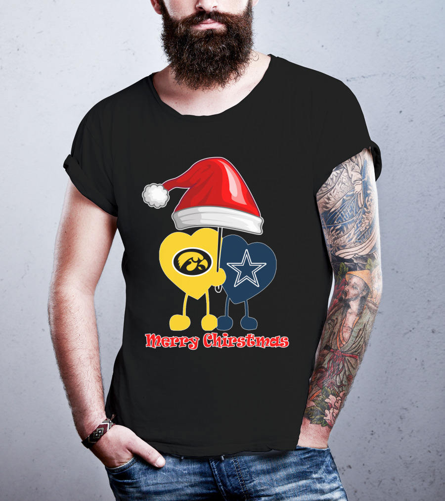 Merry Christmas Iowa Hawkeyes Dallas Cowboys Santa Hat T-Shirt