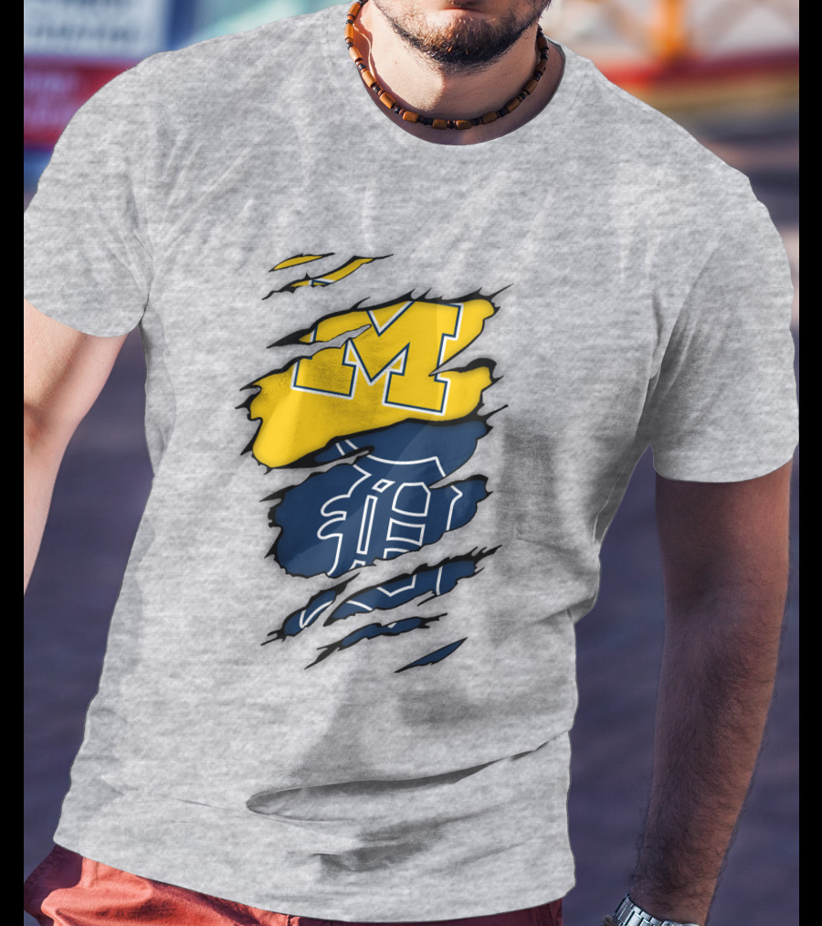Michigan Wolverines Detroit Tigers Logo Claw Marks T-Shirt