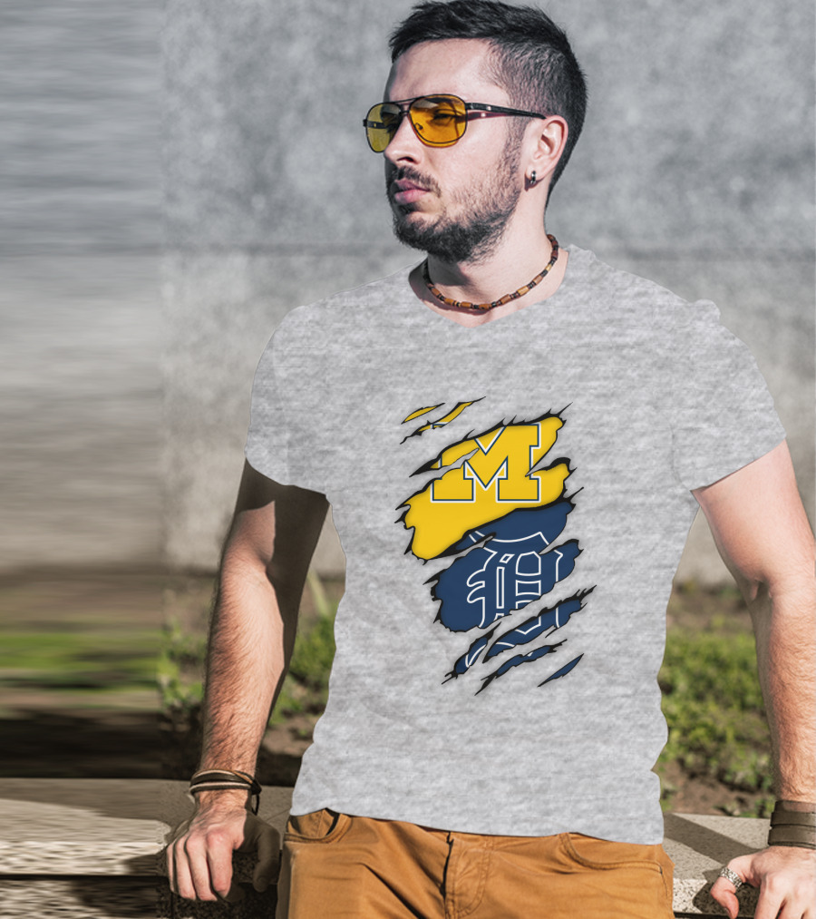 Michigan Wolverines Detroit Tigers Logo Claw Marks T-Shirt