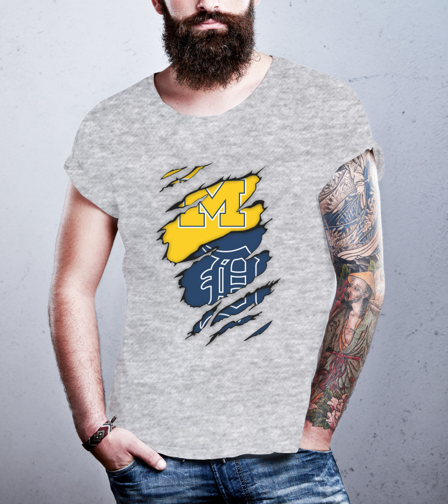 Michigan Wolverines Detroit Tigers Logo Claw Marks T-Shirt