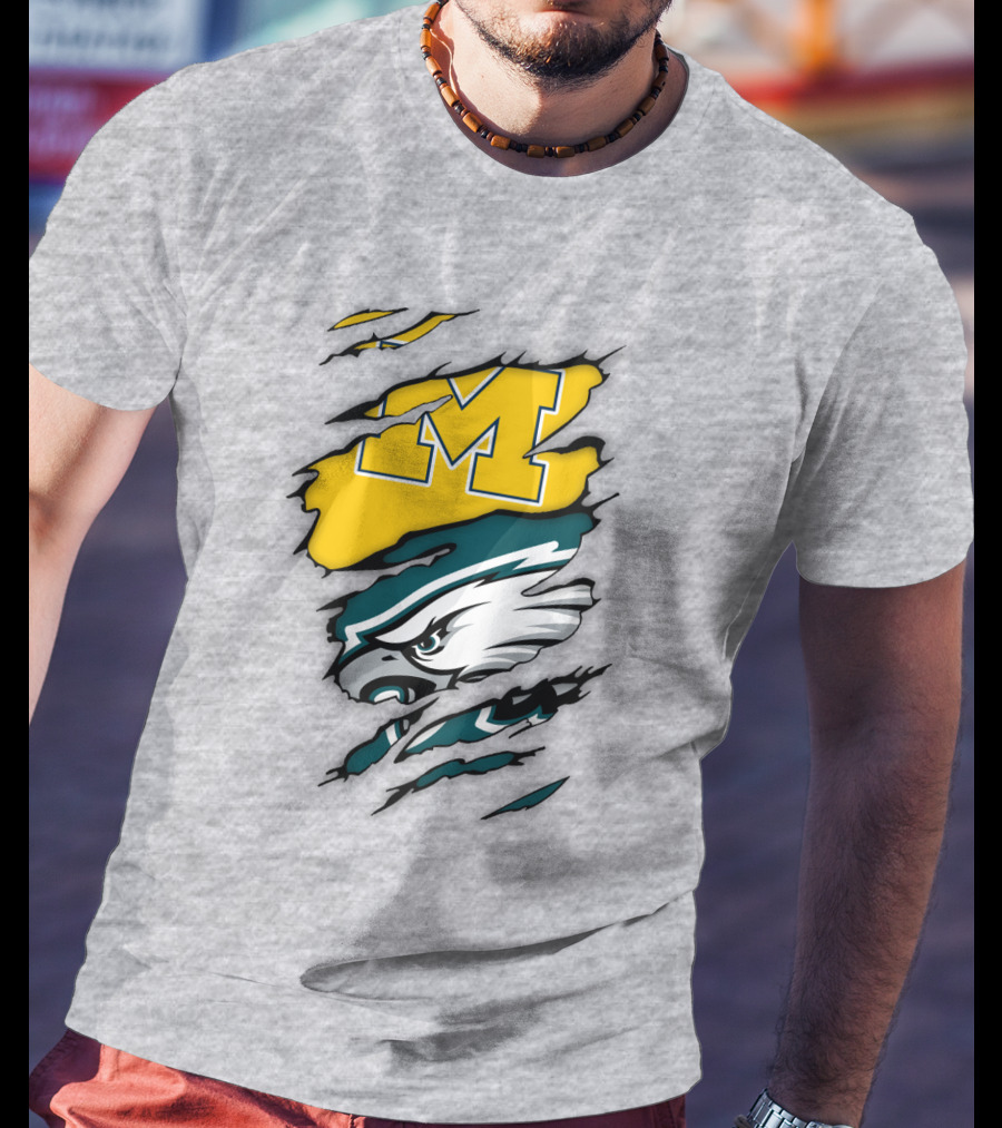 Philadelphia Eagles Michigan Wolverines Logo Combination T-Shirt