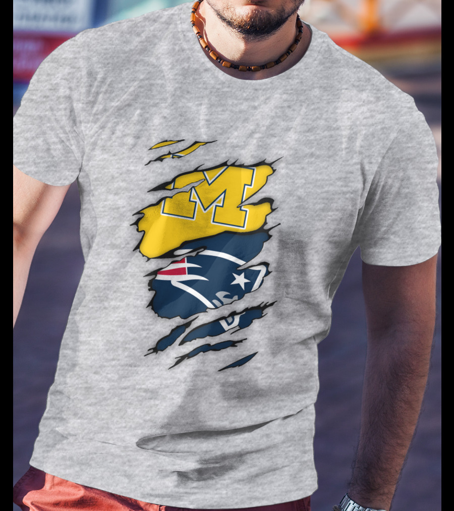 New England Patriots Michigan Wolverines Logo Blend T-Shirt
