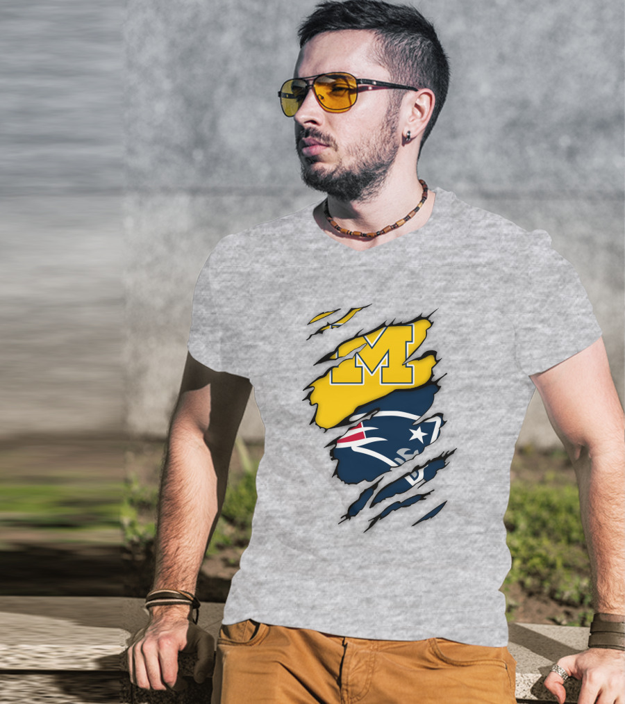 New England Patriots Michigan Wolverines Logo Blend T-Shirt