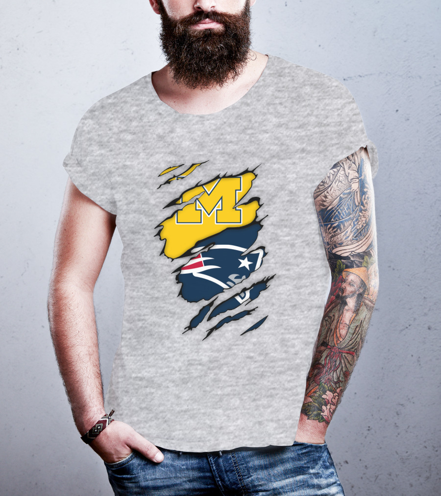 New England Patriots Michigan Wolverines Logo Blend T-Shirt