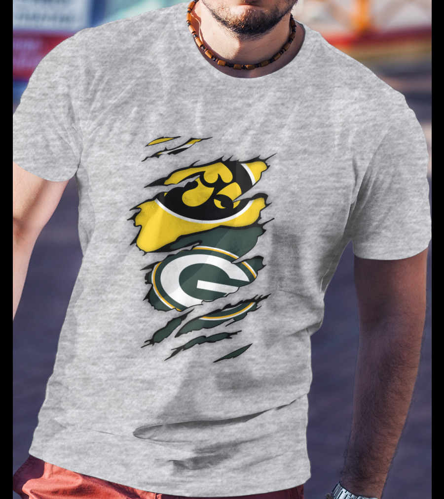 Green Bay Packers Iowa Hawkeyes Team Spirit Logo Fusion T-Shirt