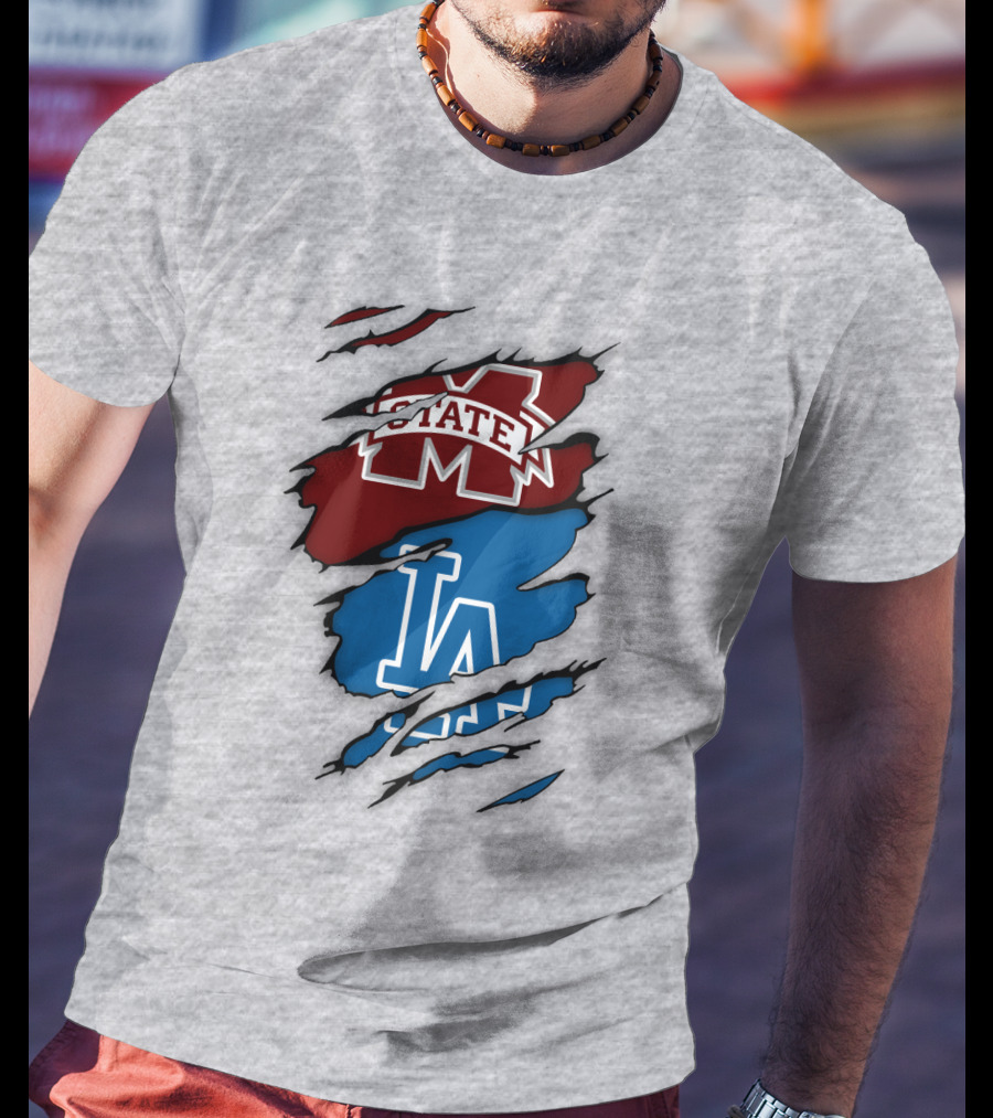 Los Angeles Dodgers LA Mississippi State MS State Torn Effect T-Shirt