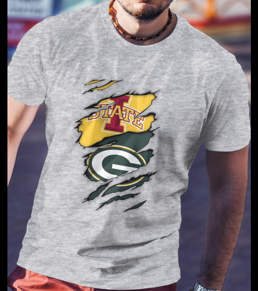 Green Bay Packers Iowa State Cyclones Torn Ripped Claw Marks T-Shirt