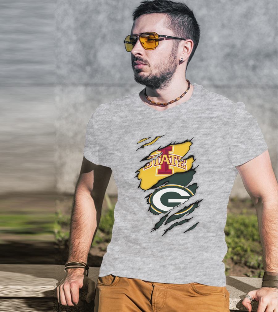 Green Bay Packers Iowa State Cyclones Torn Ripped Claw Marks T-Shirt