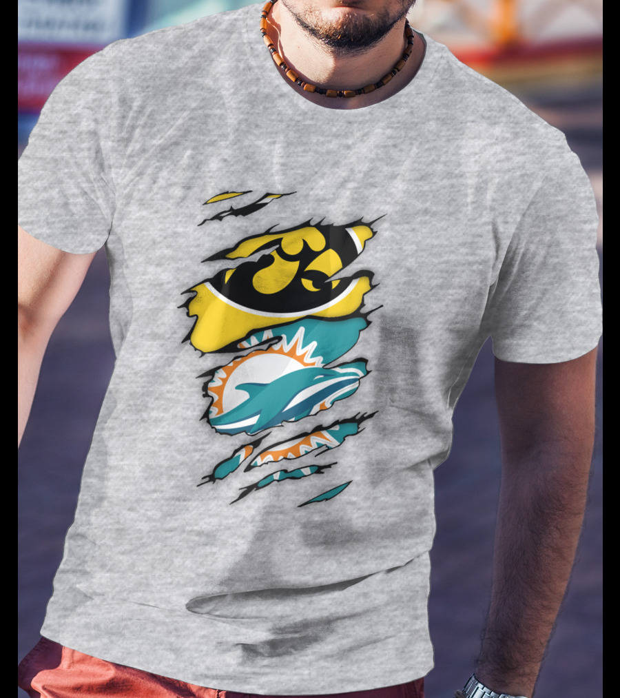 Miami Dolphins Iowa Hawkeyes Logo Mashup T-Shirt