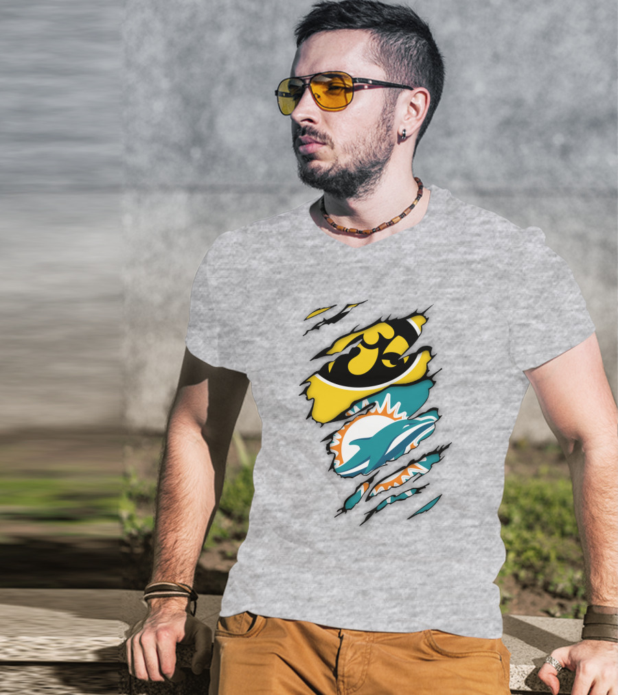 Miami Dolphins Iowa Hawkeyes Logo Mashup T-Shirt