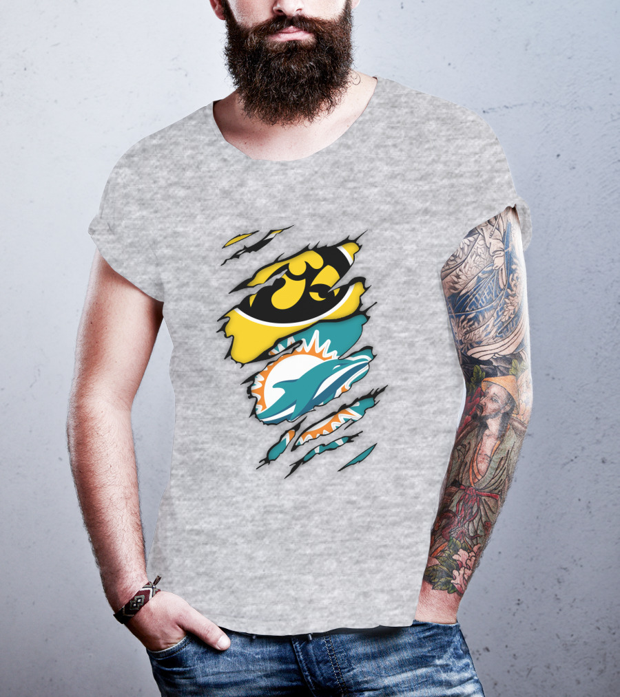 Miami Dolphins Iowa Hawkeyes Logo Mashup T-Shirt