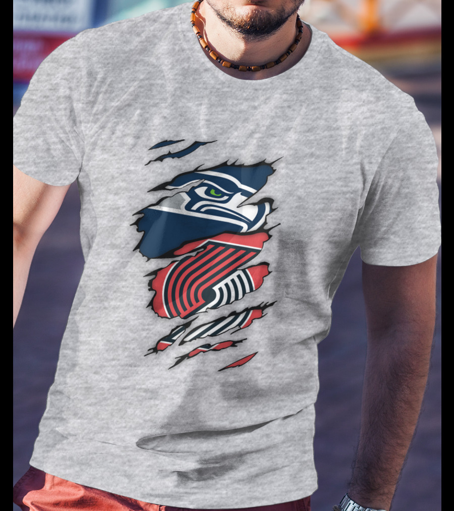 Portland Trail Blazers Seattle Seahawks Ripped Logo Fusion T-Shirt